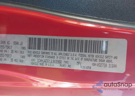 2018 Jeep Wrangler Jk Unlimited Sport S 4X4 z USA, uszkodzony, nr VIN 1C4HJWDG1JL915966